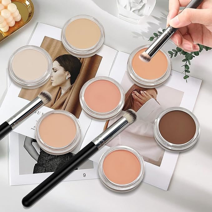 Cream Concealer Full Coverage Makeup, Matte Color Correcting Concealer with Brush, Waterproof, Conceals Blemish, Pores and Spots, Under Eye Makeup Concealer for Dark Circles (#01 IVORY WHITE)-VivaGrace Women