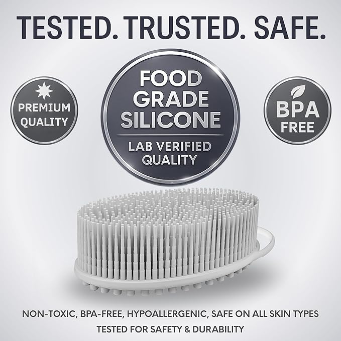 Avilana Silicone Body Scrubber – Gentle Shower Brush & Loofah Alternative- Food Grade & Lab Tested – Fast-Drying, Hygienic, BPA-Free Silicone Body Gentle Exfoliator (Light Gray, Massage)-VivaGrace Women