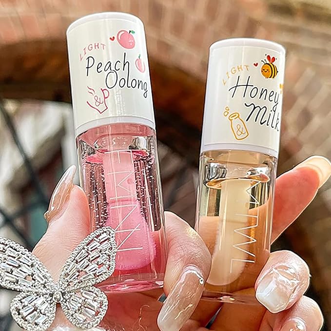 2Pcs Crystal Jelly Lip Oil Big Brush Head Moisturizing Lip Gloss Hydrating Tinted Lip Balm, Long Lasting & Nourishing Lip Glow Oil, Non-sticky Fresh Texture-VivaGrace Women