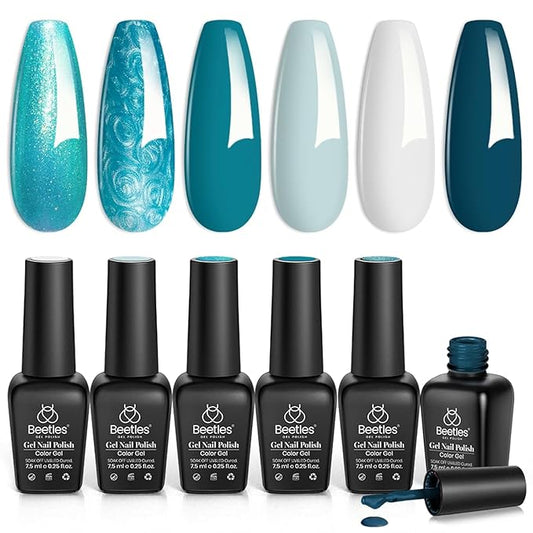Beetles Blue Gel Nail Polish Set, 6 Colors Glitter Pearl Gel Polish Mermaid Treasures Nail Art Design Soak off Uv Led Nail Lamp-VivaGrace Women