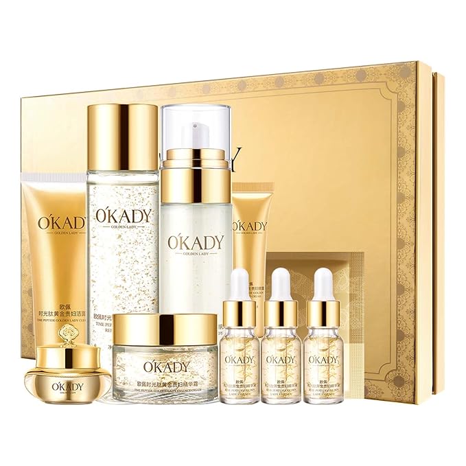 skincare set Anti Aging Skin 10-piece Daily Care Routine Kit With Vitamin C and Peptides Facial Cleanser Eye Mask Toner Serum Eye Cream Lotion Cream Lady Cream Gifts sets for Valentine's Day-VivaGrace Women