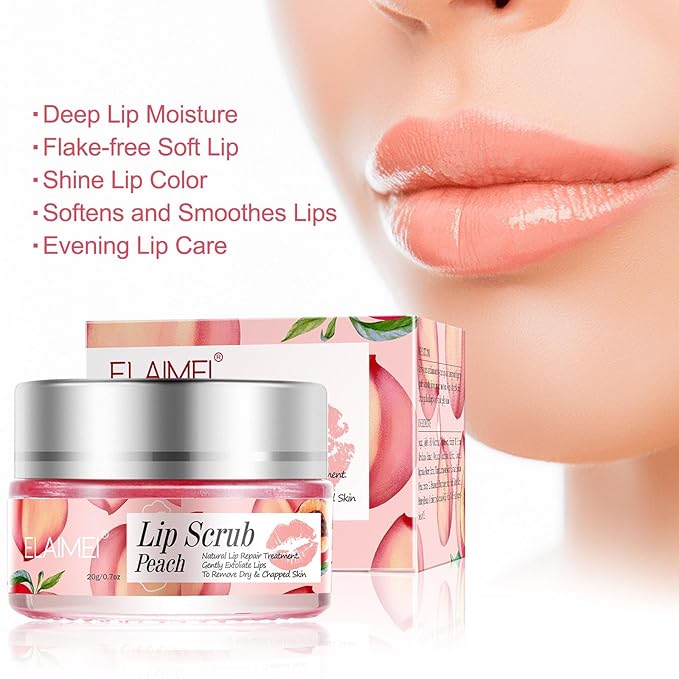 Lip Exfoliator Scrub, Lip Exfoliator Scrub and Moisturizer, Sugar Lip Scrub for Dry Cracked Lips, Gently Exloliate, Exfoliating Lip Scrub For Lip Repair, Nourish Lips (Peach)-VivaGrace Women