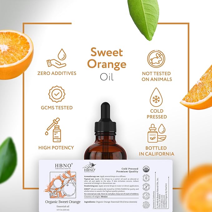HBNO Organic Orange Essential Oil - Huge 4 oz (120ml) Value Size - USDA Certified Organic Orange Essential Oil, Cold Pressed for Aromatherapy, Soap Making, DIY, Diffuser-VivaGrace Women