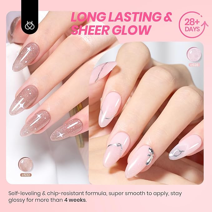 Beetles Jelly Gel Nail Polish Set - 6 Colors Nude Pink Brown Shimmer Giltter Fall Gel Polish Kit Sheer Transparent Effect Soak Off UV Lady with Dreams Collection Gift for Women-VivaGrace Women