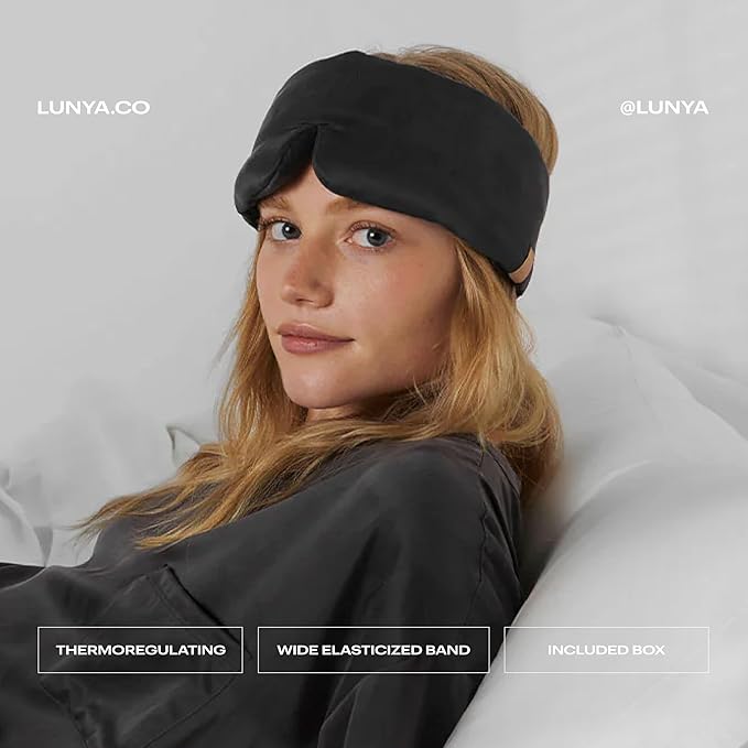 Lunya Sleep Mask with Box - Washable Silk Sleeping Mask and Headband for Beauty Routines - Thermoregulating Comfort for Restful Nights - Silk Eye Mask for Women - Large - Meditative Grey-VivaGrace Women