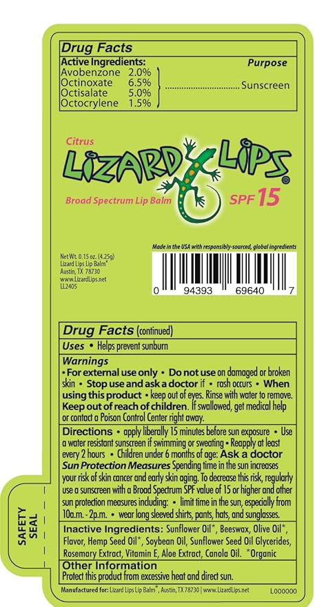 Lizard Lips SPF 15 Lip Balm (Citrus)-VivaGrace Women