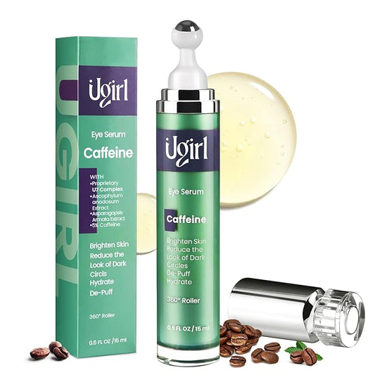 Eye Serum for Dark Circles, 5% Caffeine Under Eye Cream for Wrinkles, Morning Puffiness and Fine Lines, Deeply Repairs the Muscles Around the Eyes with 360°Massage Ball, 0.5 Fl Oz-VivaGrace Women