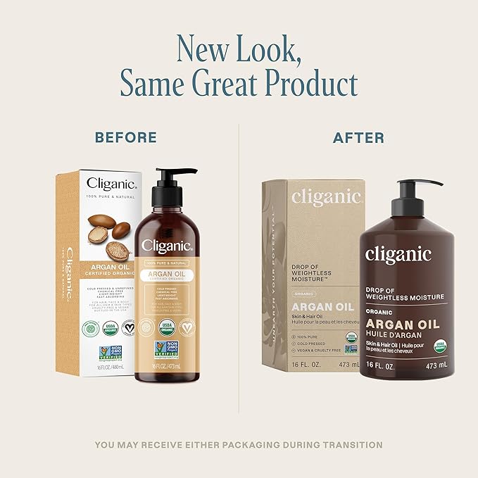 Cliganic Organic Argan Oil 16oz with Pump, 100% Pure | Bulk for Hair, Face & Skin (Packaging May Vary)-VivaGrace Women