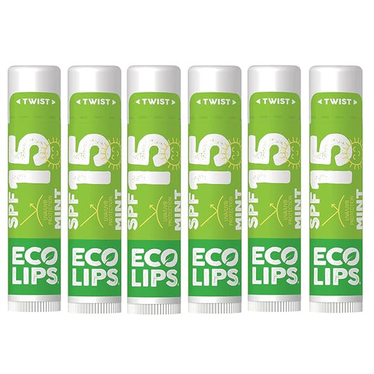 Eco Lips Classic Mint Broad Spectrum Sunscreen Lip Balm 6-Pack - 100% Plastic-Free Plant Pod Packaging - Made in USA-VivaGrace Women