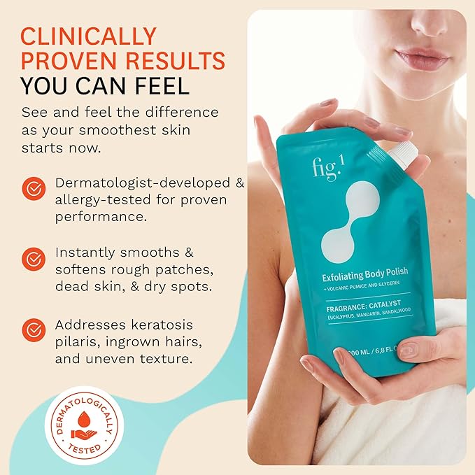 Fig.1 Exfoliating Body Scrub, Polish for Rough & Dead Skin, Keratosis Pilaris, Strawberry Skin, Volcanic Pumice, Glycerin, Eucalyptus Fragrance, Skin Smoother, Body Wash Scrub, 200 ml-VivaGrace Women