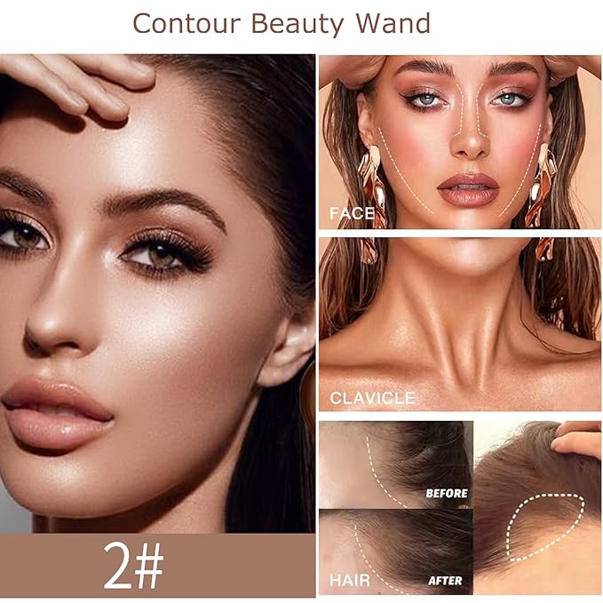Liquid Contour Beauty Wand, Cream Highlighter Makeup Stick,Smooth Liquid Bronzer Stick with Cushion Applicator, Lightweight Blendable Body Face Shimmer Highlighter Contour Stick, Cruelty-free(02+05)-VivaGrace Women