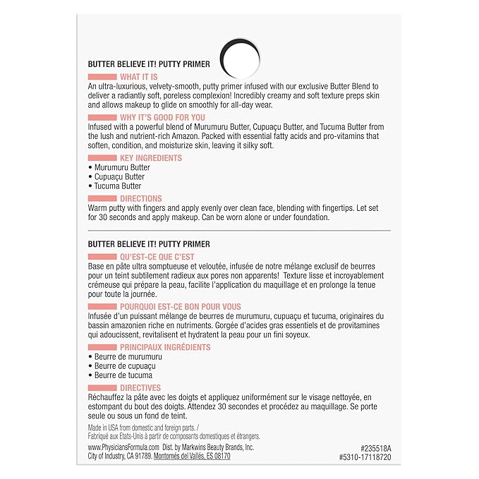 Physicians Formula Butter Believe It! Putty Primer Creamy, Skin-Perfecting, Minimizes Pores | Dermatologist Tested, Clinicially Tested-VivaGrace Women