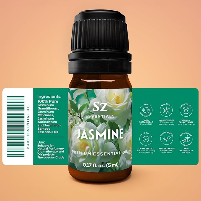 Jasmine Absolute Essential Oil – 100% Pure & Undiluted – 4 Jasminum Species – Divine Floral & Exotic Scent! – Aromatherapy & Natural Perfumery - Therapeutic Grade & Vegan – 0.17oz (5mL)-VivaGrace Women