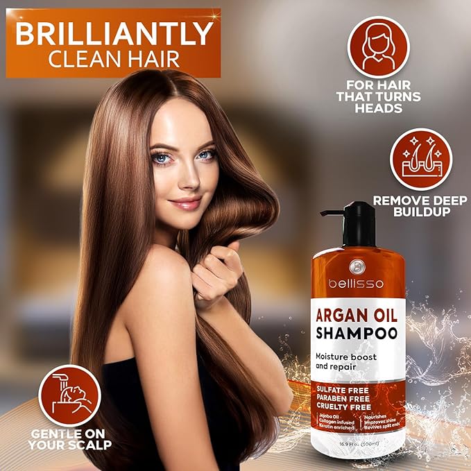 Argan Oil Shampoo - Sulfate Free with No Parabens - Moroccan Botanicals for Women and Men - Professional Moisturizing, Anti Frizz, Hydrating Solution for Dry, Wavy, Curly and Color Treated Hair-VivaGrace Women