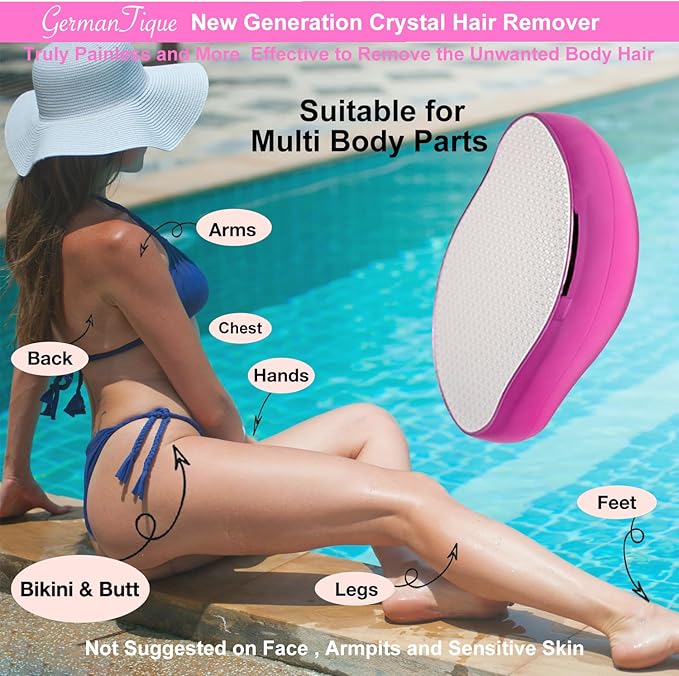 Crystal Hair Eraser,Natural Crystal Hair Remover,Reusable Painless Nano Glass Hair Removal Device Without Shaver,Gentle Crystal Epilator and Exfoliator for Soft Silky Skin(Hot Pink)-VivaGrace Women