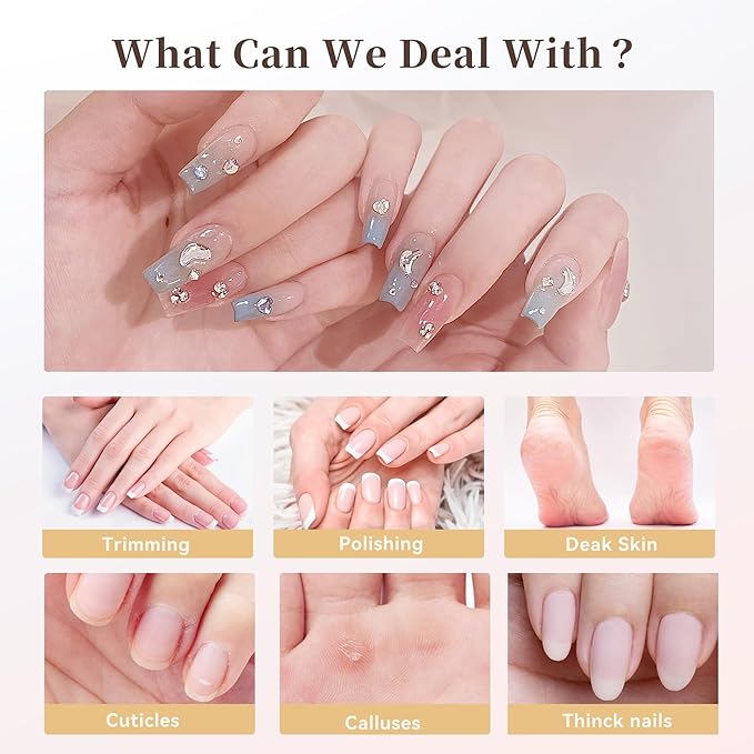 Electric Nail Drill, 8-in-1 Cordless Electric Nail File with LED Light, 5 Speeds Rechargeable Manicure and Pedicure Kit Hand Foot Care Tool for Nail Grinder Trim Polish for Women Baby-VivaGrace Women