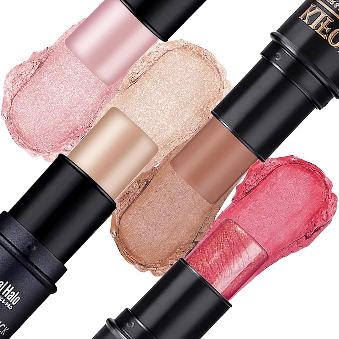 4PCS Contour Stick - Highlighter And Cream Blush Stick 4 Colors Kit - Moisturizer, Face Brightens & Shades Pencil, Facial Shaping Makeup Sticks for Older Women & Mature Skin-VivaGrace Women