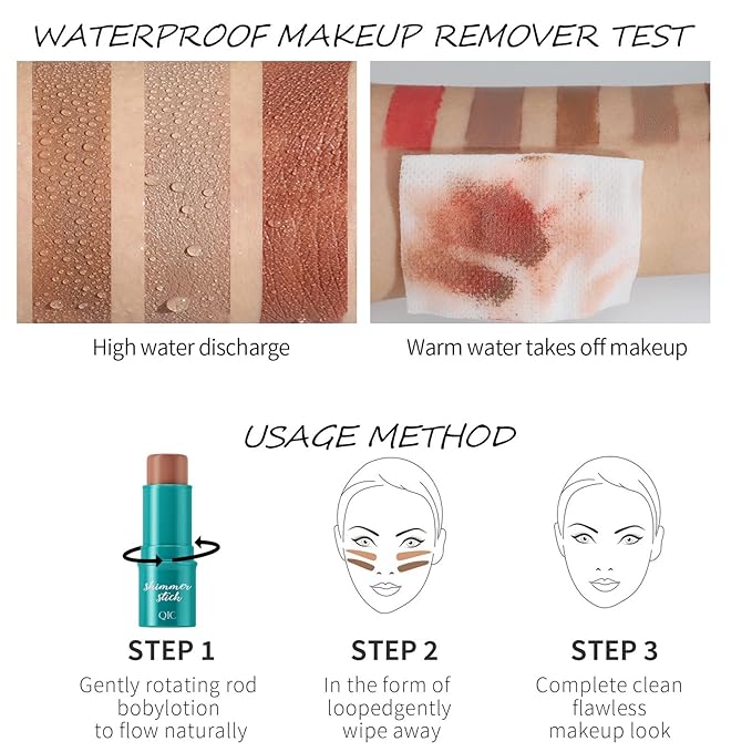 3Pcs Cream Contour Stick, with Highlighter Stick Milk Bronzer Stick Blush Stick, Face Contour Stick with Makeup Brush and Sponge, Easy to Sculpt the Face, Long Lasting, Waterproof-VivaGrace Women