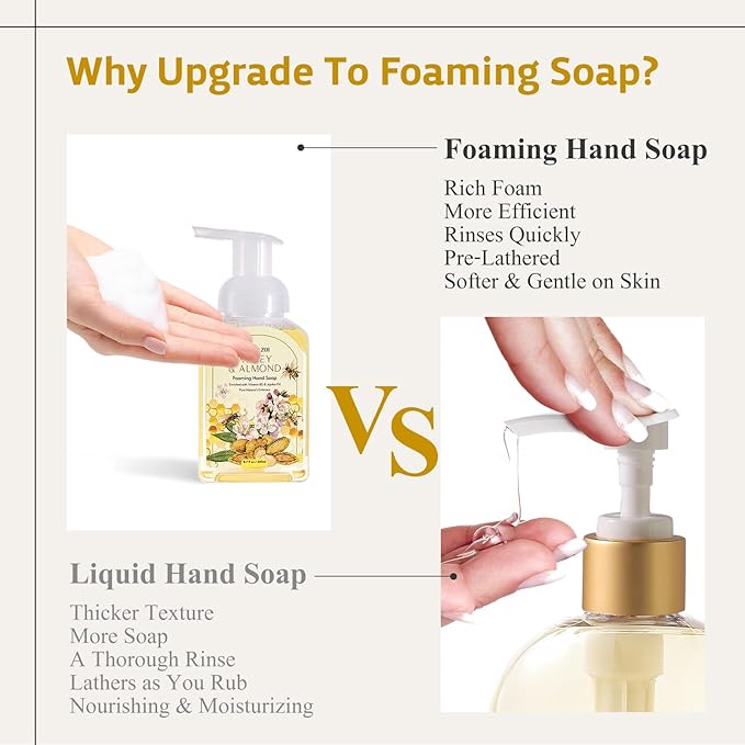 Natural Honey & Almond Scented Foaming Hand Soap Refill Gift Set - 3 Pack with Dispenser, Non-Toxic and Biodegradable Formula, Moisturizing Essential Oils for Sensitive Skin (33.8 Fl Oz x 3)
