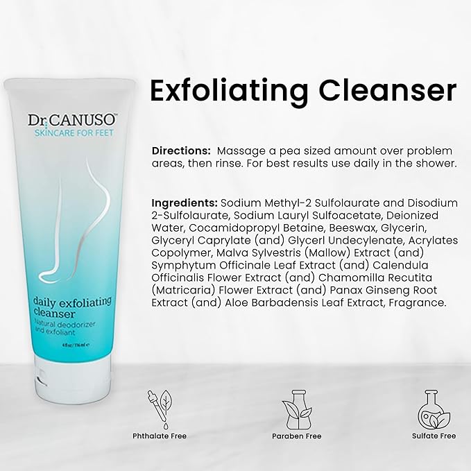 Dr. Canuso Cleansing Foot Scrub, Nourishing Cracked Heel Repair, Gentle Foot Exfoliator with Beeswax Microbeads, Treats Foot Odor, Softens Calluses, Heals Dry Skin (4 oz)-VivaGrace Women