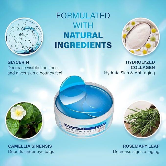 Under Eye Patches for Puffy Eyes: 60 Count Retinol Collagen Eye Gels Pads - Eye Skin Treatment Mask for Dark Circles, Wrinkles Puffy & Bags - Anti-Aging & Rejuvenating Eye Masks Women, Men (Blue)-VivaGrace Women