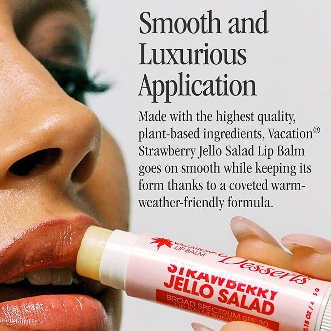 Vacation Strawberry Jello Salad SPF 30 Sunscreen Lip Balm 3-Pack, Lip Balm Made Without Beeswax, Lip Balm with Sunscreen, Lip Balm SPF Set, Lip Sunscreen, Water Resistant, Vegan (Pack of 3)-VivaGrace Women