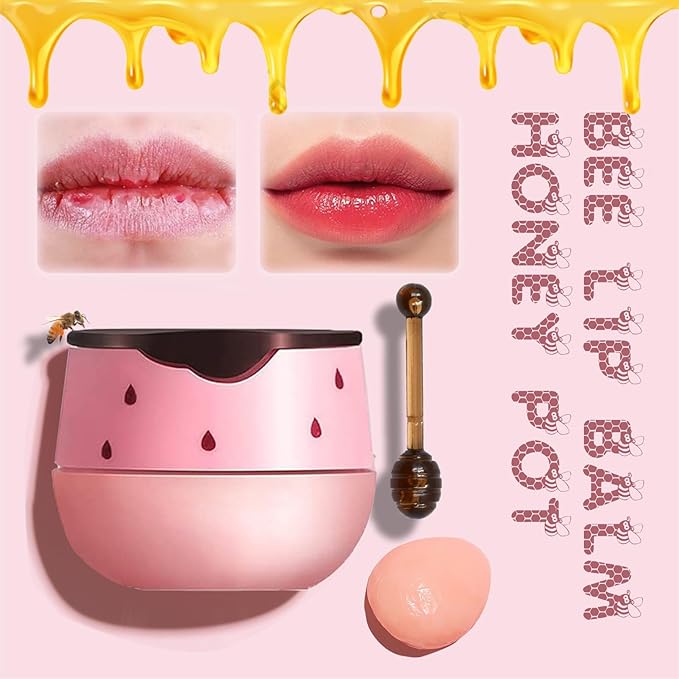 2PCS Lip Balm Honey Pot, Honey Pot Lip Balm for Dry Cracked Lips, Strawberry Lip Balm Scrubs Exfoliator & Moisturizer, Hydrating Lip Balm Honey Pot with Wand, Lip Sleeping Mask (B)-VivaGrace Women