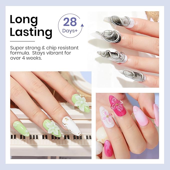 MIZHSE Solid Builder Gel Nail Kit with Nail Lamp, 3 Colors Builder Gel Clear Milky White Nude Hard Sculpting 3D Art U V LED Gels with Dual Form-VivaGrace Women