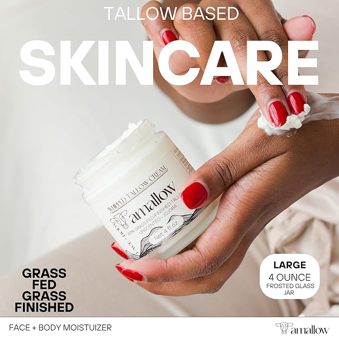 Amallow 100% Grass Fed Beef Tallow for Skin Care - Face + Body - Whipped Moisturizer for Sensitive Skin - Natural Lotion, 4 FL. oz. (Unscented + Jojoba Oil)-VivaGrace Women