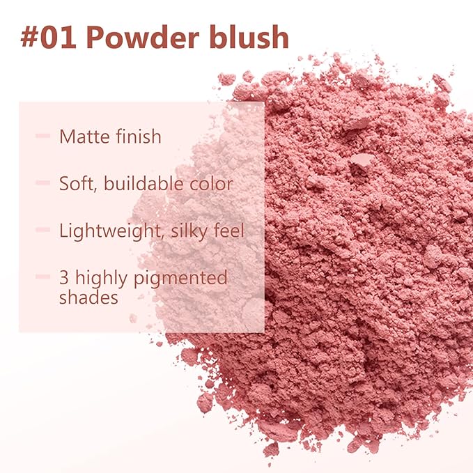 Boobeen Loose Blush Powder Air Cushion Blush, Face Blusher Cheeks Powder, Natural Highly Pigmented Soft Blush Makeup Long Lasting, Matte Finish-VivaGrace Women