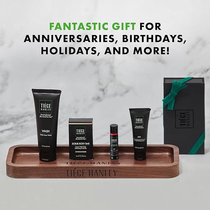 Tiege Hanley Mens Skin Care Gift Box Set, Bronze - Men's Skincare Set Includes Face Wash, Facial Moisturizer with SPF 20 Sunscreen, Body Exfoliating Scrub Bar, & Moisturizing Lip Balm-VivaGrace Women
