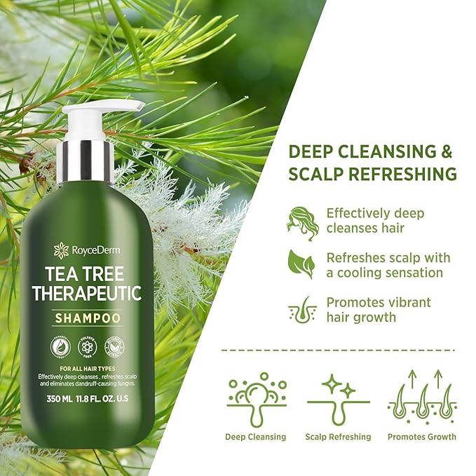 Roycederm Tea Tree Antifungal Shampoo: Folliculitis Shampoo for Dry Scalp, Dandruff, and Itchy Scalp - Medicated Clarifying shampoo with Tea Tree Oil, Paraben & Sulfate Free - 2 Pack-VivaGrace Women