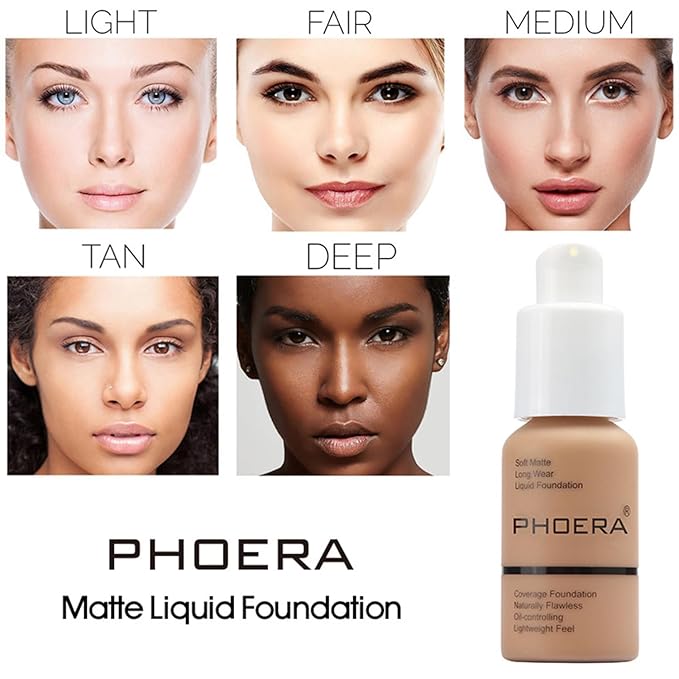 PHOERA Foundation Makeup for Wome Full Coverage Foundation Set,Face Primer Foundation Brush Powder Brush,5 Makeup Sponge,30ml PHOERA 24HR Matte Oil Control Concealer (101 Porcelain + 102 Nude)-VivaGrace Women