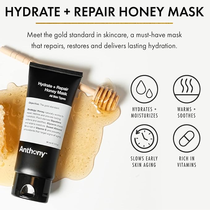 Anthony Hydrate + Repair Honey Mask, Stimulates Your Skin and Opens Pores with Honey, Vitamins C & E, Glycerin, Sweet Almond, Squalane, and Calendula, Soothes and Moisturizes Dry to Normal Skin - 3 Oz-VivaGrace Women