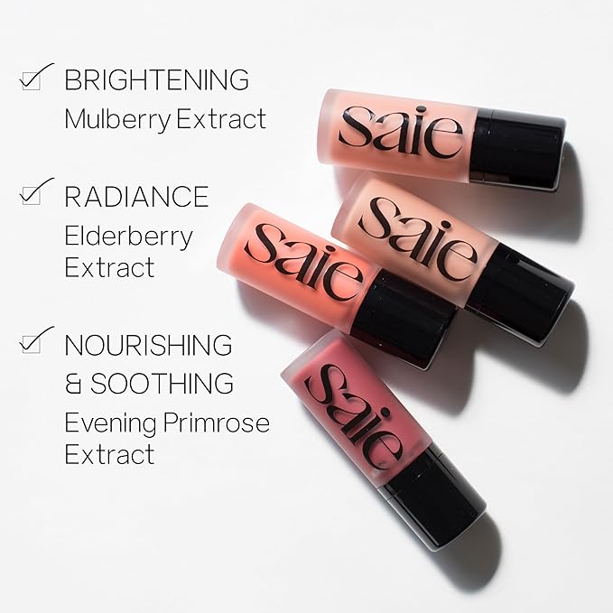 Saie Dew Blush - Lightweight Liquid Blush with a Blendable + Buildable Cream Finish - Dewy Cheek Tint with Doe Foot Wand Makeup Applicator - Warm Dusty Rose - Cutie (.40 oz)-VivaGrace Women