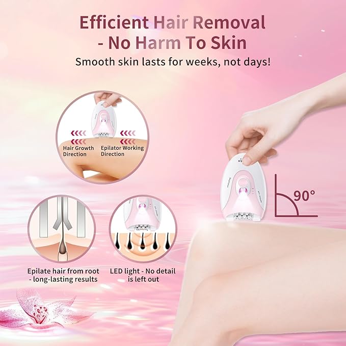 Smooth Glide Epilators Hair Removal for Women, 2 Speed Hair Removal Device with LED Light, Portable Rechargeable Face Epilator, Epilator for Women Face, Bikini, Arm, Legs, Armpits-VivaGrace Women