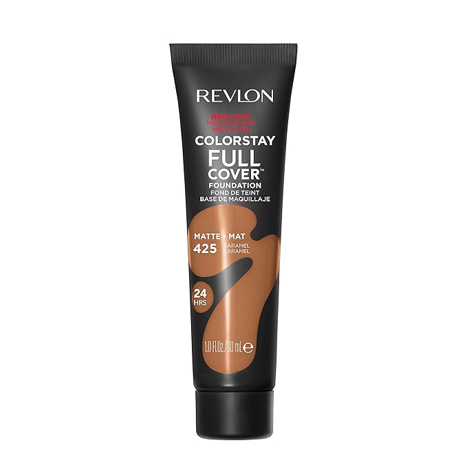 Revlon ColorStay Full Cover Longwear Matte Foundation, Heat & Sweat Resistant Lightweight Face Makeup, Caramel (425), 1.0 oz-VivaGrace Women