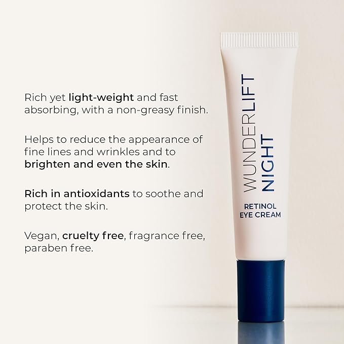 Wunderlift Night Retinol Eye Cream, 3% Encapsulated Retinol, Hyaluronic Acid and Coleus Forskohlii, Vegan and Cruelty free-VivaGrace Women