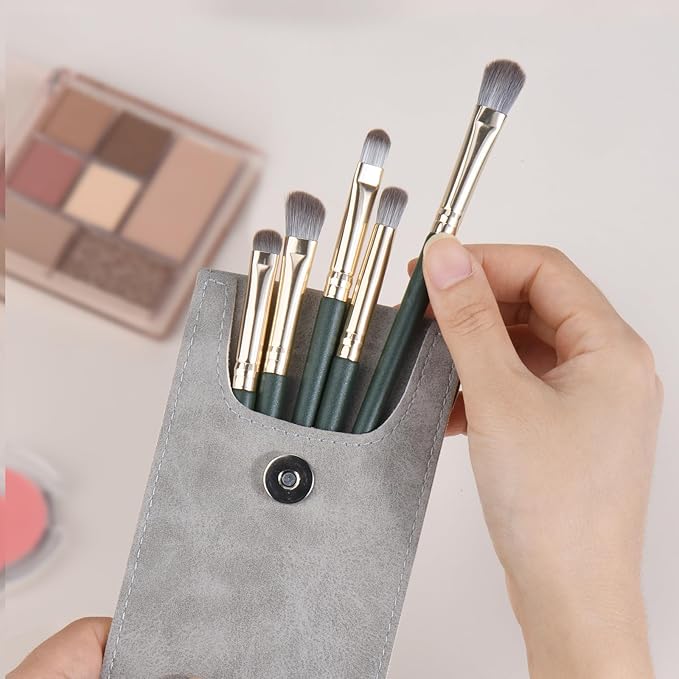 Eyeshadow Makeup Brushes Set with Case 5 PCS Soft Synthetic Hairs Eye Makeup Brushes for Blending Eyebrow Eyeliner Eyeshadow （Green）-VivaGrace Women