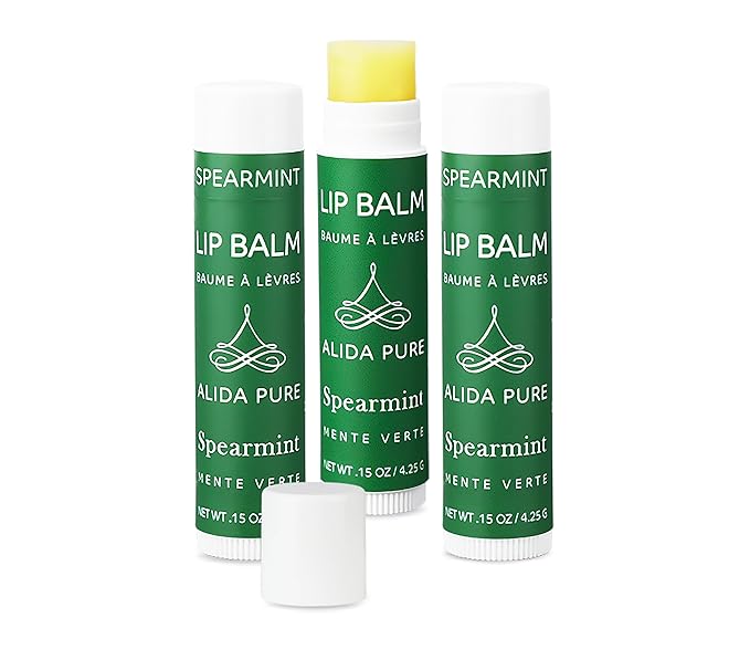 Spearmint Lip Balm Collection, Vegan Lip Balm Set, Beeswax Free, with Avocado Oil, Organic Jojoba Oil, and Vitamin E, Natural Moisturizer for Dry, Chapped Lips, 3 Tube Set-VivaGrace Women