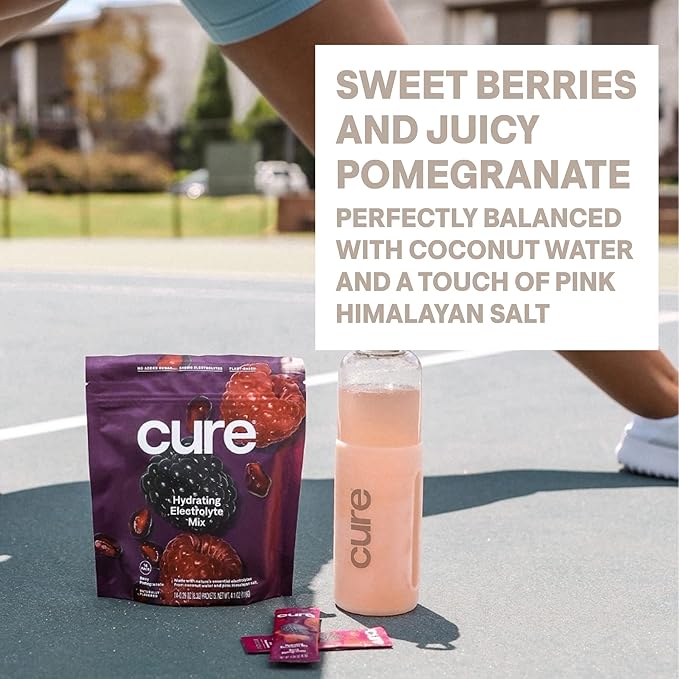 Cure Hydration | Plant-Based Electrolyte Drink Mix | No Added Sugar | Dehydration Relief Powder Made with Coconut Water | Non-GMO | Vegan | 28 Servings Jar - Berry Pomegranate-VivaGrace Women