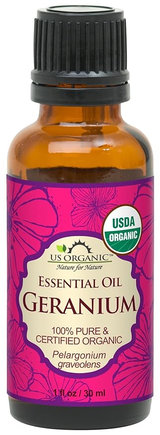 US Organic 100% Pure Geranium Essential Oil - USDA Certified Organic, Steam Distilled - W/Euro droppers (More Size Variations Available) (30 ml / 1 fl oz)-VivaGrace Women