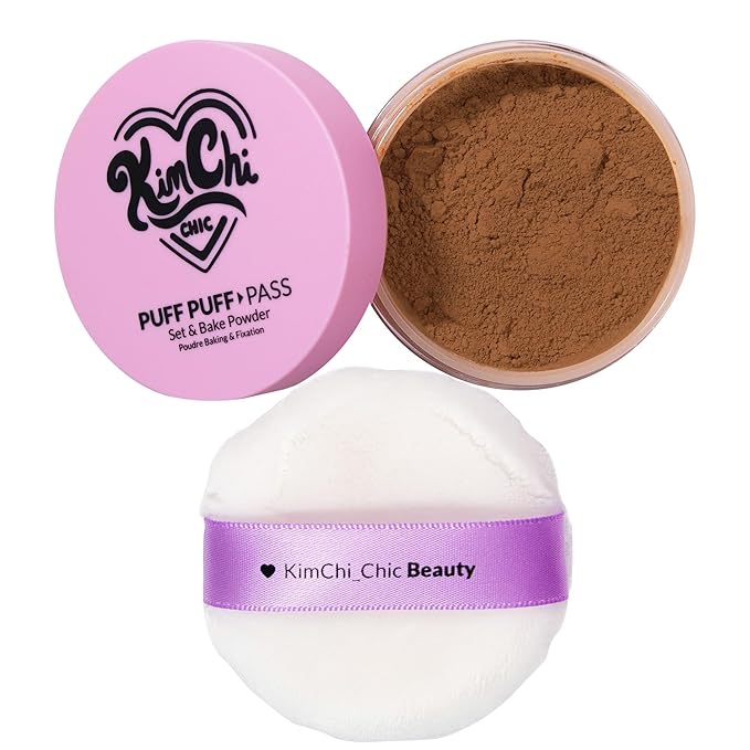 Kimchi Chic Beauty Puff Puff Pass Set and Bake Powder, Loose Face Powder with Extra Fluffy Setting Powder Puff, Soft Brown Face Makeup for Uneven Skin Tone, 06 Almond-VivaGrace Women