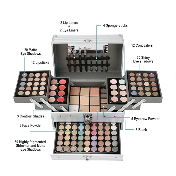 Professional 132 Colors All-in-one Makeup Palette Cosmetic Contouring Kit Combination with Eyeshadow, Cream Concealer, Eyebrow Powder, Lip Gloss Blusher and Pressed Powder-VivaGrace Women
