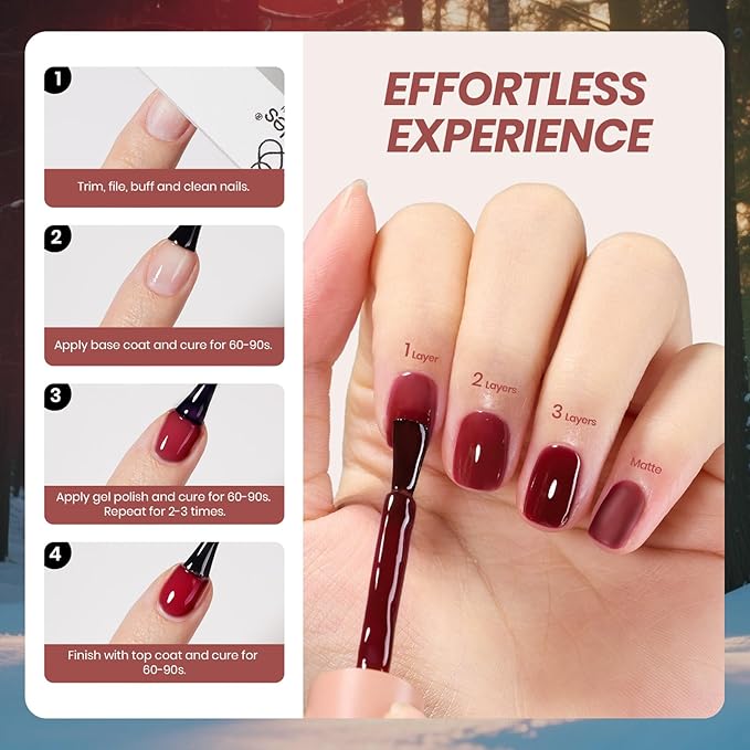 Beetles Jelly Gel Nail Polish Set - 6 Colors Mocha Brown Burgundy Red Purple Green Blue Fall Gel Polish Kit Sheer Translucent Effect Soak Off UV Midnight Syrup Nail Art Manicure Gift for Women-VivaGrace Women