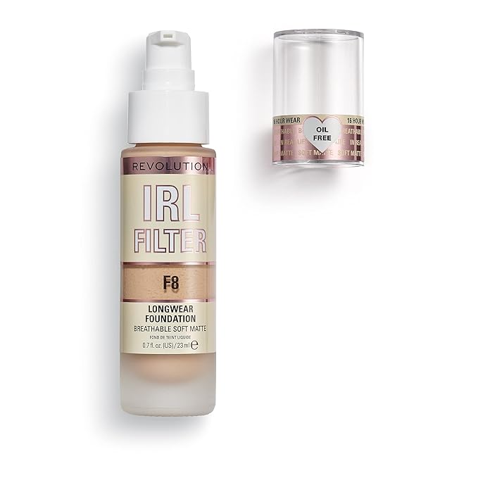 Revolution Beauty, IRL Filter Longwear Foundation, Soft & Breathable Formula, Medium to Full Coverage, Matte Finish, F8, 0.7 Fl. Oz-VivaGrace Women