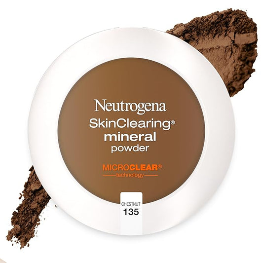 Neutrogena SkinClearing Mineral Acne-Concealing Pressed Powder Compact, Shine-Free & Oil-Absorbing Makeup with Salicylic Acid to Cover, Treat, & Prevent Breakouts, Chestnut 135,.38 oz-VivaGrace Women