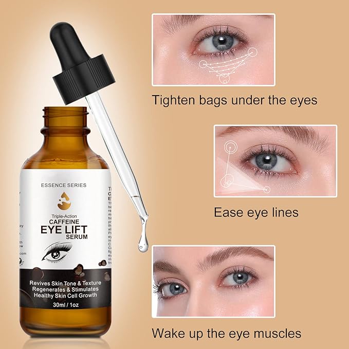 2 PCS Caffeine Eye Serum - Eye Cream for Dark Circles and Puffiness, with EGCG, Ascorbic Acid, Collagen, Caffeine Eye Lift Serum Reduces Under Eye Bags Wrinkles and Fine Lines- 2 oz/60 ml-VivaGrace Women