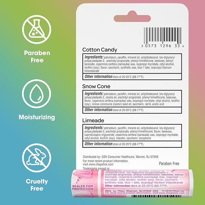 ChapStick Lip Balm, Vacation Getaway Collection (Snow Cone, Limeade, and Cotton Candy) + 2 Cotton Candy, 0.15 Oz Ea (5 Piece Set)-VivaGrace Women