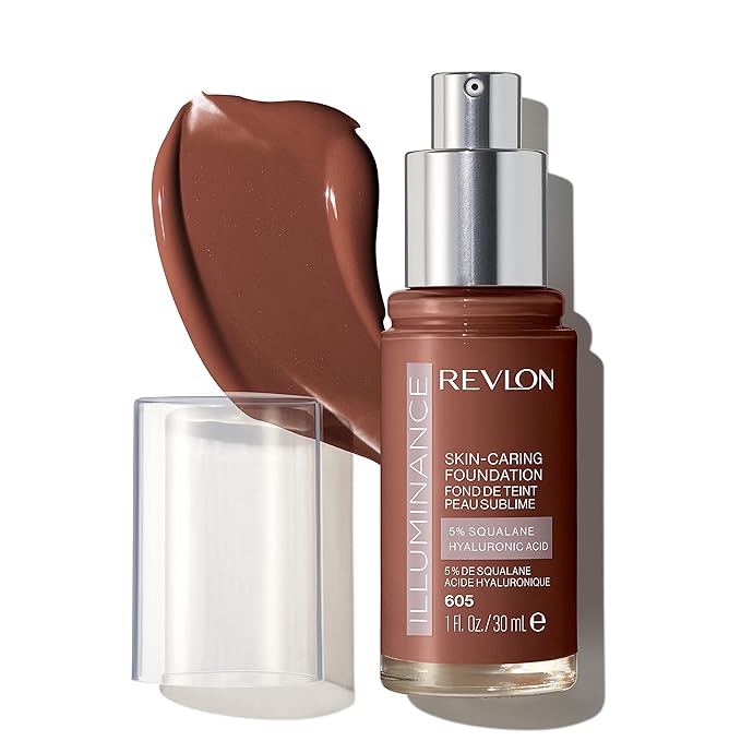 Revlon Illuminance Skin-Caring Liquid Foundation, Hyaluronic Acid, Hydrating and Nourishing Formula with Medium Coverage, 605 Rich Mahogany (Pack of 1)-VivaGrace Women